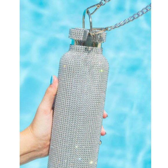 NWT GLAM CRYSTAL RHINESTONE WATER BOTTLE & DETACHABLE CHAIN IRIDESCENT 500ML - Picture 6 of 6